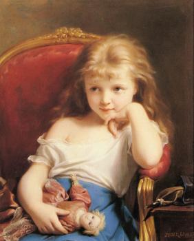 Fritz Zuber-Buhler : Young Girl Holding a Doll